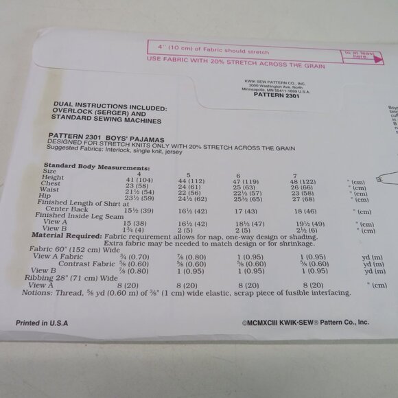Kwik Sew 2301 sewing pattern pajamas, top, shorts, pants UNCUT size 4-7 kid - Picture 5 of 6